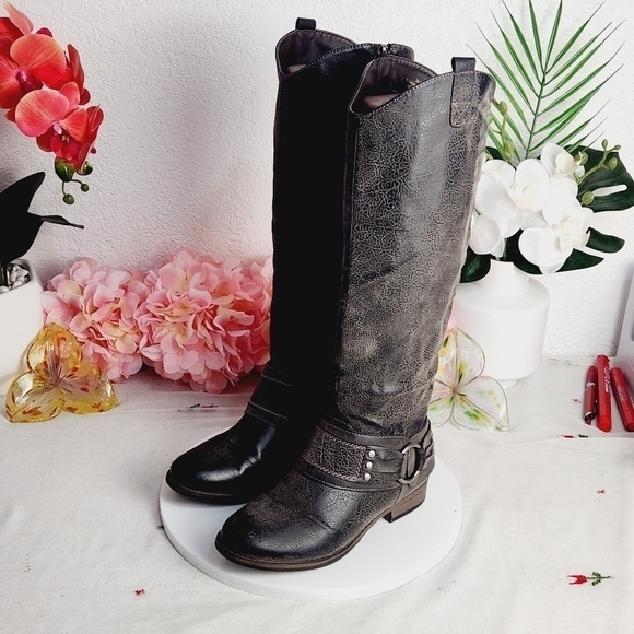 CROWN VINTAGE Bourne Riding Brown Faux Leather Distressed Boots Size: 5M - Picture 2 of 8